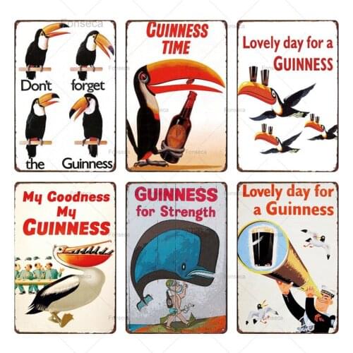Guinness Wine Sign Cartoon Character Retro Metal Sign Kitchen Bar Club Cafe Kitchen Wall Art Decoration Decorative Iron Painting