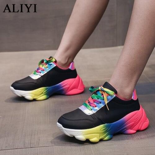 Womens Colorful Sneakers 2021 Autumn New Comfy Ladies Lace Up Casual Shoes 35-41 Large-Sized Female Walking Running Sport Flats