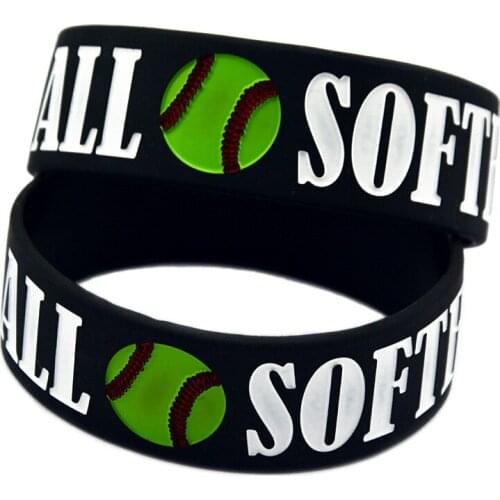1PC Softball Silicone Wristband One Inch Wide for Sports Debossed and Filled in Color