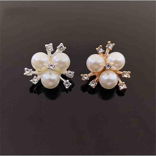 10pcs 20mm golden silver rhinestone pearl plastic flatback flower button decoration craft scrapbook accessories
