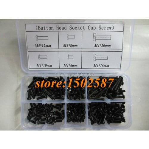 120pcs/box M4 Serie Button Head Socket Cap Screw Black 10.9 Grade Accessories Kits Bolt M4X6/8/10/12/16/20mm
