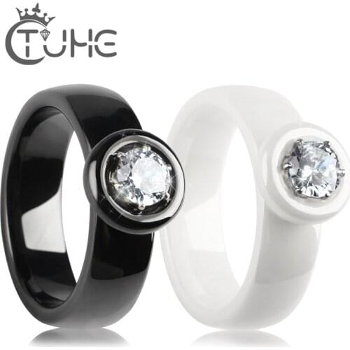 2018 Fashion Ceramic Rings Big Bling Crystal Show Elegant Temperament Jewelry Women Girls White Filled Wedding Ring