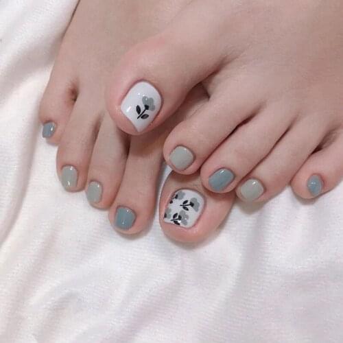 24pcs Flower Printed Nail Patch Glue Type Removable Short Paragraph Fashion Manicure Save Time False Nail Patch DL