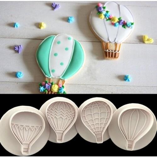 4 Pcs/set Hot Air Balloon Biscuits Fondant Cake Silicone Mold Candy Embossed Mould Cookies Decoration Molds Baking Cake Tools