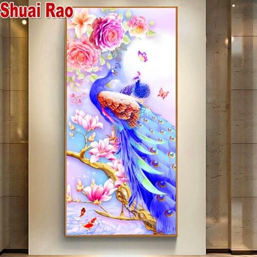 5d diy diamond painting"Blue Peacock"mosaic cross stitch 3d embroidery diamond Full round square Drill Peony Bird