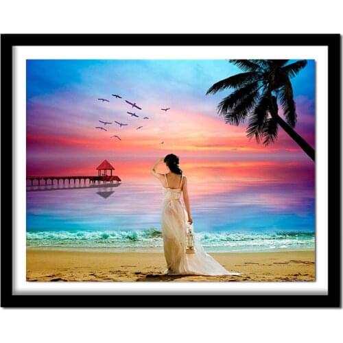 5D DIY Diamond diamond embroidery Woman looking at sea view embroidered Cross Stitch Home decoration Gift
