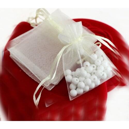 7*9cm 100pcs Beige Gift Bags For Jewelry/wedding/christmas/birthday/bracelets Yarn Bag With Handles Packaging Organza Bags