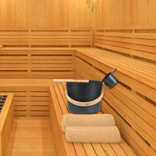 7L Luxurious Finnish Sauna Aluminum Bucket With Long Handle Spoon Set Matching Ladle Sauna Barrel Wood Sauna Relaxing Room Vent