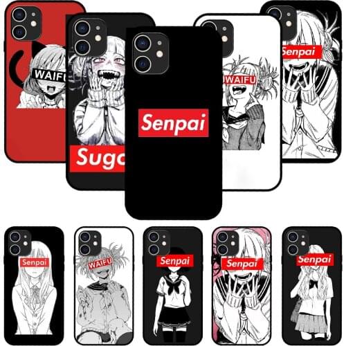 For iPhone 11 12 8 Plus Mini Pro X XR XS Max 4 5 7 6 6S 8 SE Phone Case Black Cover Etui Tpu Hoesjes Anime Aesthetic Senpai