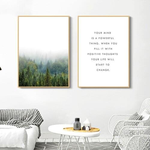 Decorative Painting Scandinavian Fog Forest Landscape Wall Art Poster For Living Room Bedroom Dining Room Home Decor