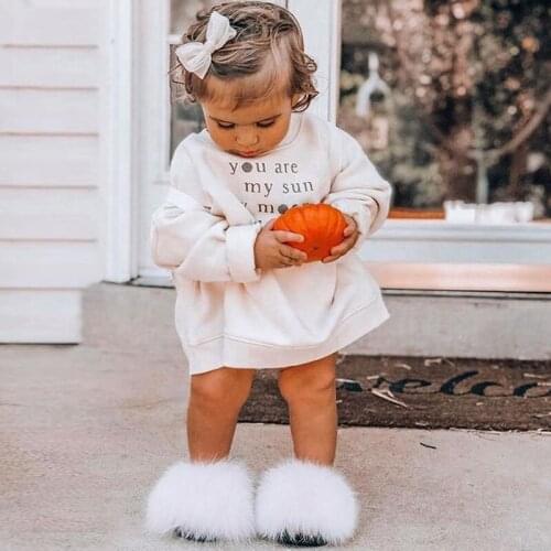 Childrens Colorful Fox Fur Slippers Girls Fluffy Sandals Kids Multi-Color Furry Fur Slides Baby Fashion Shoes Plush Flip Flops