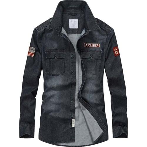 Dropshipping Fashion Mens Long Sleeve Denim Shirt Spring Autumn Casua 100% Cotton Tops Male Loose Jean Shirts Plus Size M-3XL