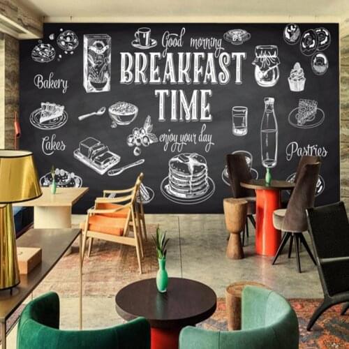 Photo wallpaper Hand painted black white mural food restaurant kitchen wallpaper cafe custom mural Decorative painting