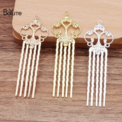 BoYuTe (20 Pieces/Lot) 25*75MM Metal Brass Filigree Flower Hair Comb 5 Teeth Diy Retro Hair Jewelry Accessories Wholesale