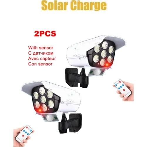 2pcs remote Solar motion sensor lamp Simulation Dummy Fake Camera Power Waterproof Outdoor Indoor Security Surveillance Camera B