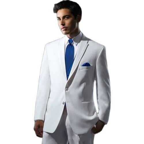 Handsome White Man Busienss Suit Groom Tuxedos Prom Party Dress Coat Waistcoat Trousers Sets (Jacket+Pants+Vest+Tie) W:308