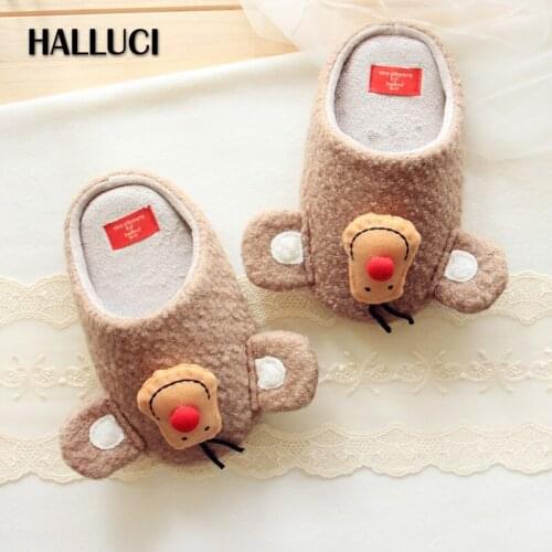 Korea cute coffee Monkey lovers slippers shoes women Bedroom non-slip shoes furry short plush simple cotton slipper women