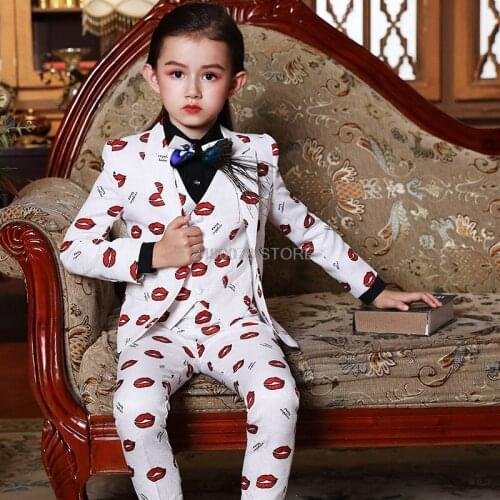 Girls Luxurious Wedding Suit Kids Handsome Jacket Vest Pants 3Pcs Party Dress Children Piano Stage Show Performance Costume