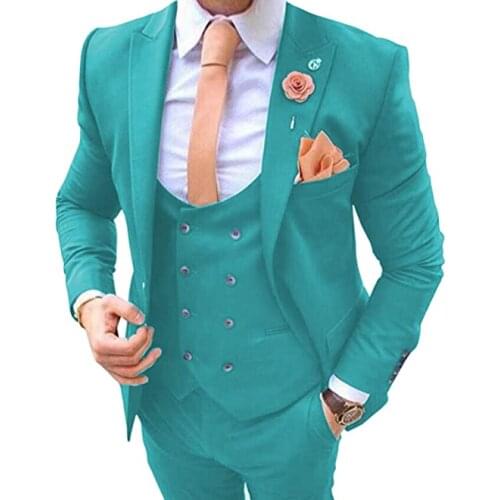 Costume Homme TPSAADE Mens 3 Pieces Suit Peak Lapel Blazer Tuxedos Groom Wedding Suits Terno Masculino (Jacket+Pants+Vest)