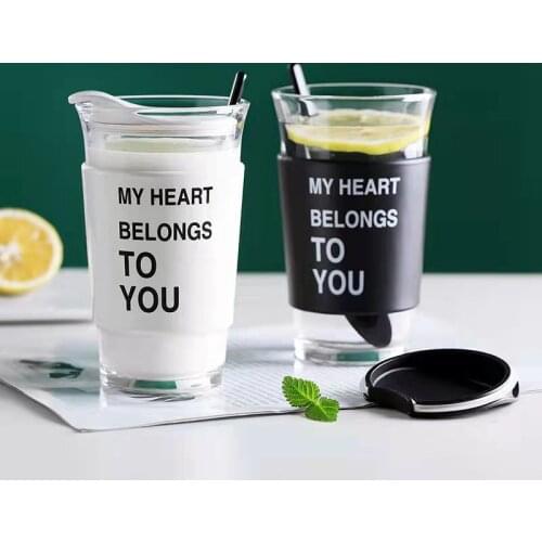 Creative Korean version of the trendy glass male and female student couples with lid spoon water cup simple office milk coffee