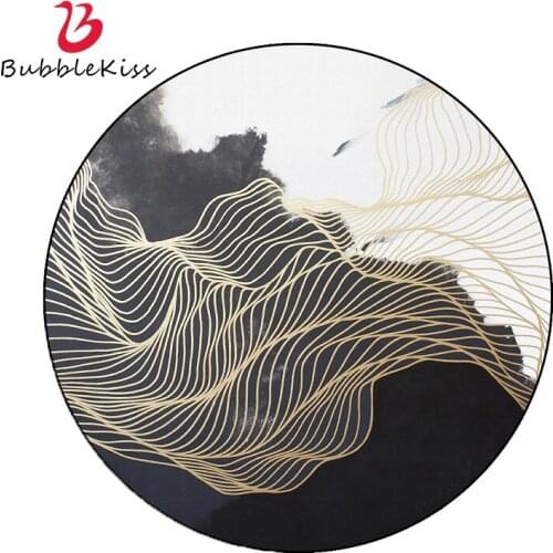 Bubble Kiss Chinese Style Round Carpet Black White Gold Line Carpets For Living Room Bedroom Rug Non-Slip Absorbent Bedside Rugs