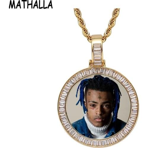 MATHALLA Personalized Picture Memory Medallion Round Pendant Micro Pave CZ Frame Necklace Hip Hop Custom Celebrity Photo Jewelry