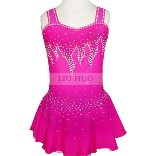 Figure Skating Dress Womens Girls' Ice Skating Dress Competition dresses Rose red Sleeveless style of shoulder strap Fine stone