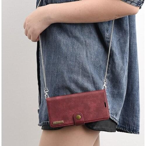 For iPhone SE 2020 6S 7 8 PLUS X XR XS 11 PRO MAX Magnetic Flip Wallet Case with Crossbody Metal Chain Card Slot Shoulder Cover