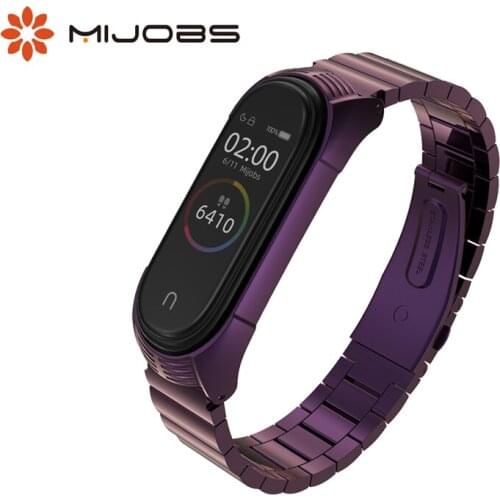 Mijobs For Mi Band 3 4 5 Strap Bracelet Bamboo TF Style Metal Stainless Steel