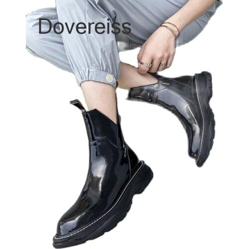 Dovereiss Fashion Genuine Leather Winter Sexy Zipper Platform Goth Punk Zipper Matin Boots Ankle Boots Motercycle boots 40