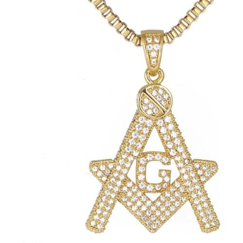 Paved Punk Iced Out Pendant G Necklace Initial Masonic Symbol Compass Free Mason AAA CZ Crystal Jewelry Fine Quality Box
