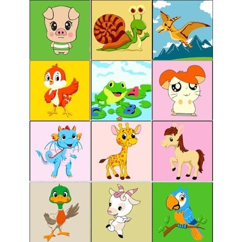 Frame DIY Painting By Numbers Children Cartoon Animals Paint By Number Hand Painted Calligraphy Painting 20x20cm Artowrk