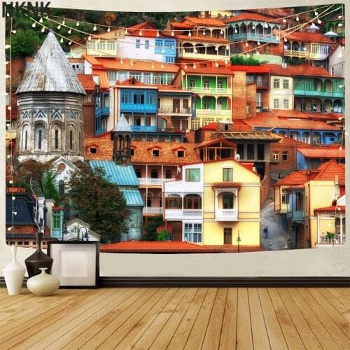 NKNK City Tapestry Houses Wall Rugs Creativity Tenture Mandala Art Tapestries Wall Hanging Boho decor Premium Funny Print