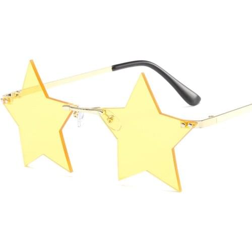 New Fashion Women Prom Party Sun Glasses Mirror Rimless Sunglasses Men Unique Personalized Pentagram Five Stars Shades For Women