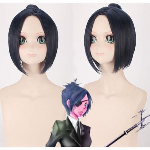Hitman Reborn Cosplay wig Short Blue Black Mixed Synthetic Hair Kuromu Dokuro Anime Halloween Costume Party Wigs+ Free Wig Cap