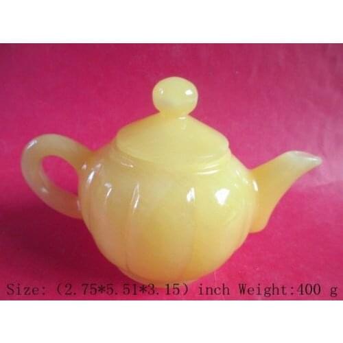 Elaborate Chinese manual topaz yellow jade pumpkin-shape teapot