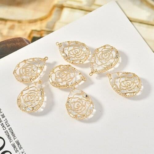 Transparent crystal decoration 20pcs/lot Water drop shape copper charms pendant diy earrings/necklace accessory