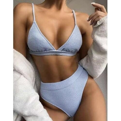 Ribbed Micro Bikini 2 Piece Women Swimsuit Sexy Padded Push Up Bra High Waist Panties Bathing Suit Beachwear Brazilian Bikini