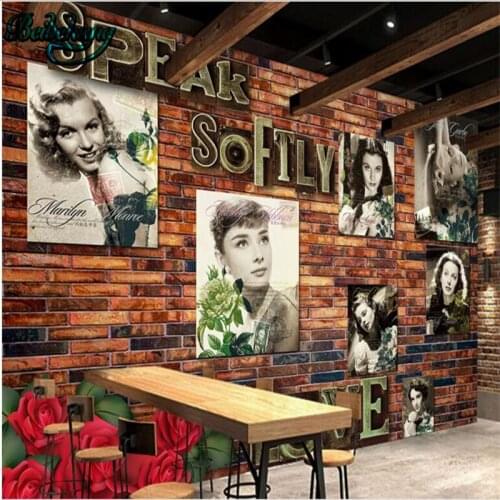Beibehang Retro Nostalgic Europe and the United States beautiful star brick wall TV wall background custom wall murals