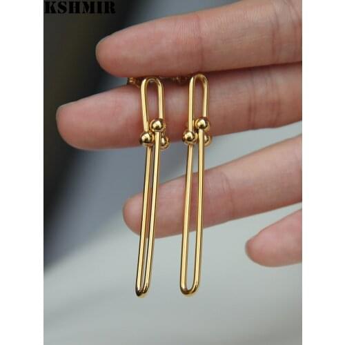 Kshmir New style chain ring U-shaped earrings retro modern metal ball horseshoe buckle stud earrings 2020