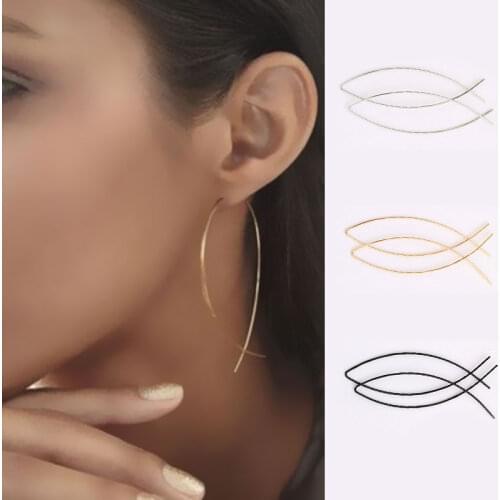 Fashion Women Girl Geometric Fish Shaped Earrings Simplicity Copper Wire Handmade Earring Brincos De Gota Feminino