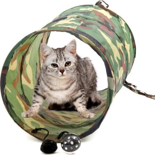 Pet Cat Rabbit Camouflage Playing Tunnel Kitten Collapsible Tunnel Dog Crinkle Foldable Toys Long Play Tunnel Cat Products