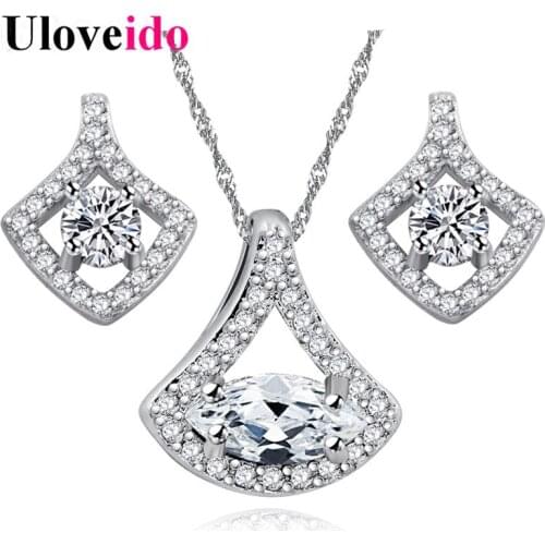 Uloveido Silver Color Fashion Wedding Jewelry Sets Triangle Shell Shape Woman Earrings and Necklace Jewelry Set 5% Off YT321
