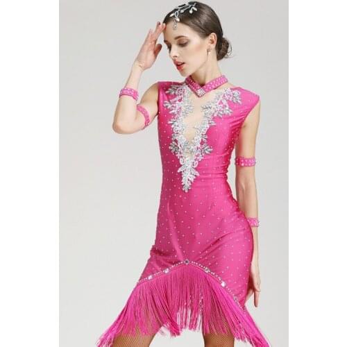 High Quality Performance Clothing Tassel Skirt Sequin Latin Dance Female Adult Ballroom Dance Dresses Salsa Dance Wear Party 89