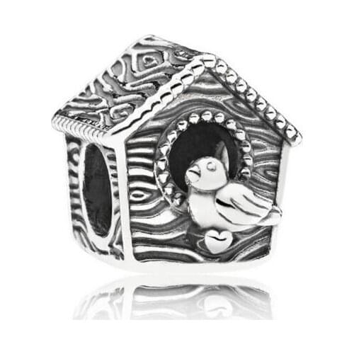 Genuine 925 Sterling Silver Bead Spring Bird House Charm Fit Pan Bracelet & Necklace For Women Wedding Gift Jewelry