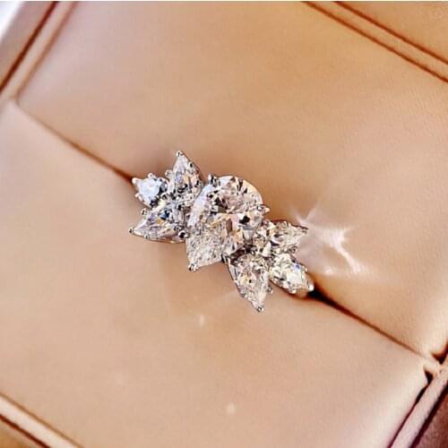 QTT Dazzling Womens Ring Water Drop White CZ Rings 925 Sterling Silver Ring Vintage Wedding Accessories Jewelry Set