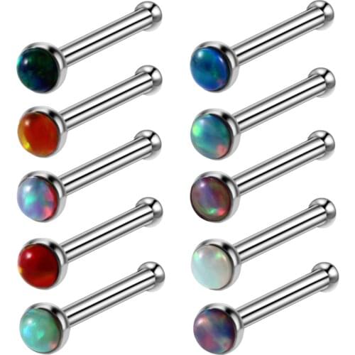 1PC 20G Steel Opal Stone Nose Rings Opal Nose Bone Earring Piercing Tiny Earrings Pour Nez Nose Rings Body Jewelry Piercings