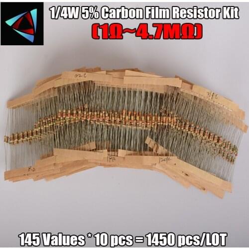 1/4w 5% 145 Values x 10Pcs = 1450Pcs 0.33 - 4.7M resistors pack 100 Ohm Carbon Film resistor assortment kits electronic diy kit