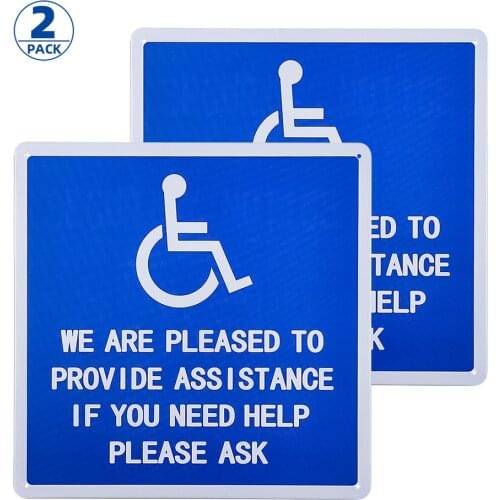 2 Pack We are Pleased to Provide Assistance metal sign, 10x10 inch poster for Accessible