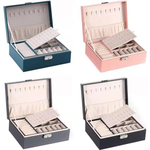 2021 Double-layer PU leather jewelry box Earrings necklace jewelry storage box Multifunctional jewelry organizer